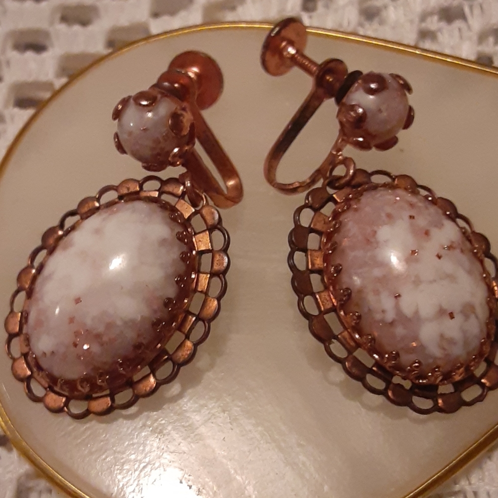 Vintage 1930's black copper earrings